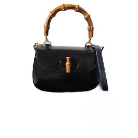 Gucci Bamboo 1947 Black Leather Handbag Black