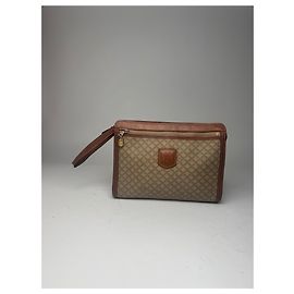 Céline Clutch de couro vintage Celine Paris bege marrom Bege