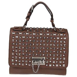 Dolce & Gabbana Brown Embellished Leather Medium Miss Monica Top Handle Bag Brown