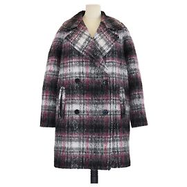Karl Lagerfeld Grey/Pink Check Wool Tailored Coat Pink Grey