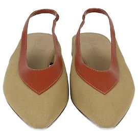 Sapatilhas Slingback Rebecca em lona e couro caqui/marrom da Loro Piana Marrom Caqui