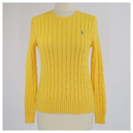 Pull à col polo Ralph Lauren en maille torsadée jaune à manches longues Jaune