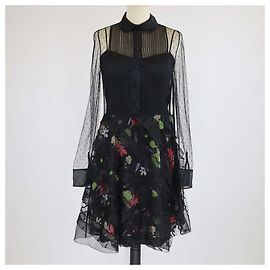 Robe midi noire en dentelle florale à manches longues Red Valentino Noir Rouge