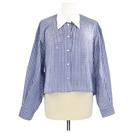 Camicia in cotone a righe blu/bianco con decorazioni in cristallo Sandro Bianco Blu
