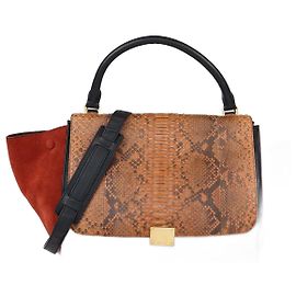 Céline Celine Orange/Black Python,Leather and Suede Medium Trapeze Tote Black Orange