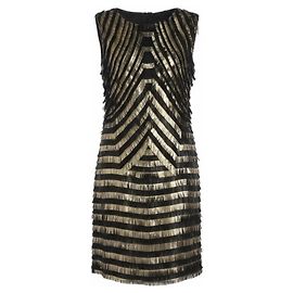 Gucci Cocktailkleid mit Lederfransen in Schwarz und Gold Golden