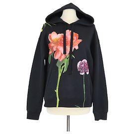 Sudadera de punto de algodón con estampado de rosa negra Valentino Negro Blanco