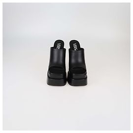 Versace Black Leather Double Platform Mules Black