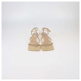Bottega Veneta Beige Leather Stretch Ankle Strap Mid Heel Sandals Beige