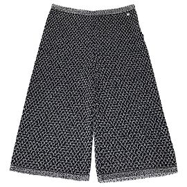 Calça larga de crochê em algodão e seda preta/branca Chanel Preto Branco