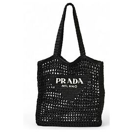 Prada Raffia Basket Tote Bag Black