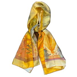 Sciarpa Hermès Aloha in seta Giallo Verde Arancio Multicolore Giallo