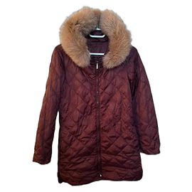 Doudoune Max Mara The Cube bordô com capuz de pele Bordeaux