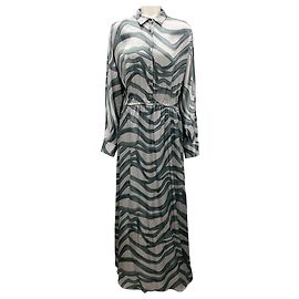 Vestido maxi de seda impressa de manga longa Kiton cinza / verde / azul Multicor