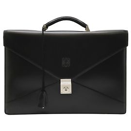 Loewe Anagram Leder Aktentasche Schwarz Schwarz