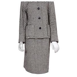 Yves Saint Laurent Houndstooth Wool Skirt Suit Black Cream Black Cream
