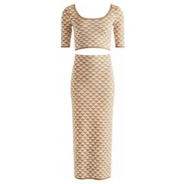 Conjunto de tricô Prada bege de algodão top e saia midi Bege