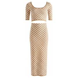 Prada Strickset Beige Baumwolle Top und Midirock Beige