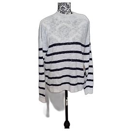 Pull blanc a rayure marine hartford col montant boutonnée taille 2 / 38 / M Blanc Bleu Marine