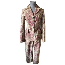 Dior Bar Jacket Toile de Jouy Pantsuit Beige Dark Red Beige Dark red