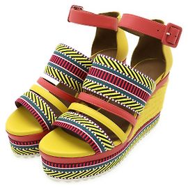Sandales compensées en cuir Ines d'Hermès Rose Multicolore Jaune
