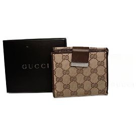 Vintage Gucci Monogram Leather Wallet beige Brown Beige