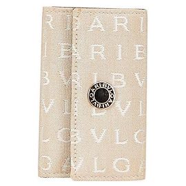 Bulgari Bvlgari Logo Mania Canvas Leather Key Case White Beige