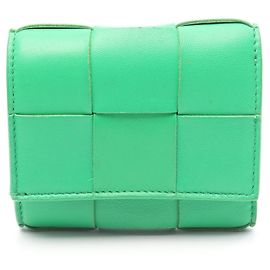 Bottega Veneta Cassette Leather Trifold Wallet Green
