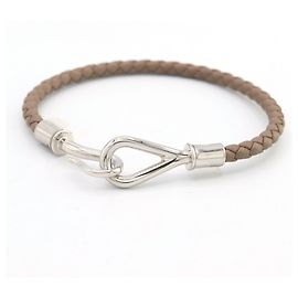 Hermès Bracciale in pelle e metallo Hermes Jumbo H Etoupe Argento Taupe