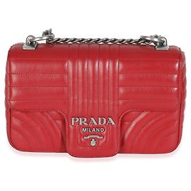 Bolsa de corrente média em couro de bezerro macio vermelho Impunture Diagramme da Prada Vermelho