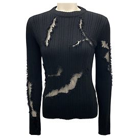 Schwarzer Strickpullover 2024 mit Mesh-Tüll-Details von Alexander McQueen Schwarz