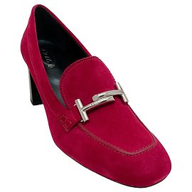 Raspberry Wildleder Double T Absatzslipper von Tod's Rot