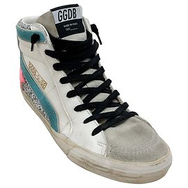 Tênis de cano alto com glitter branco / prata da marca Golden Goose Deluxe Brand Branco