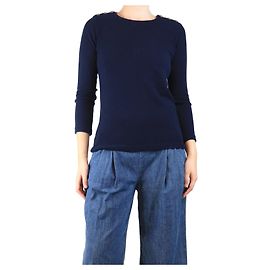 Autre Marque Navyblauer Kaschmir-Pullover mit Ellbogenpatches - Größe S Marineblau
