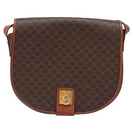 Céline Celine Macadam Shoulder Bag PVC Leather Brown