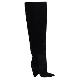 Saint Laurent Schwarze Samtstiefel Schwarz