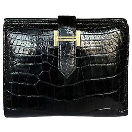 Hermès Bearn Alligator Compact Wallet Black