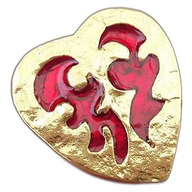 Yves Saint Laurent Arty Herz Brosche Rot Gold Rot Golden Gold hardware