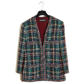 Chanel 1985 Giacca Tailleur FR42 Alta Moda Completo in Tweed Verde UK14 US12 Multicolore