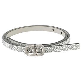 Valentino Garavani V Strass-Ledergürtel Silber