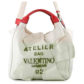 Valentino Garavani-Valentino Garavani Atelier 02 Bow Edition Canvas Tote Bag-Red,Beige