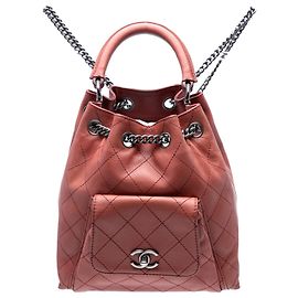 Chanel Red Medium Stitched Calfskin Urban Luxury Drawstring Backpack Red Other