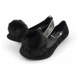 LOUIS VUITTON POMPOM BALLET FLATS 39 BLACK SUEDE + DUST BAG Black