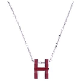 Hermès NUEVO COLLAR PENDIENTE HERMES POP H LACA ROJA PALADEO + CADENA DE PLATA Roja