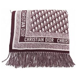 NEW CHRISTIAN DIOR OBLIQUE LOGO BORDEAUX ANGORA WOOL THROW BLANKET Dark red
