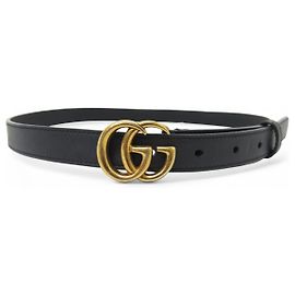 GUCCI MARMONT FINE 20MM 409417 T80 BLACK LEATHER BELT Black