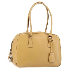 Sac Bauletto en cuir grand modèle Prada Beige