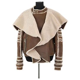 Balmain Brown Leather Coat Men L Brown