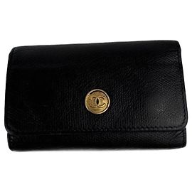 Chanel wallet and keys holder leather black Black
