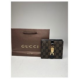 Portafoglio vintage Gucci Jackie Monogram nero e marrone Nero